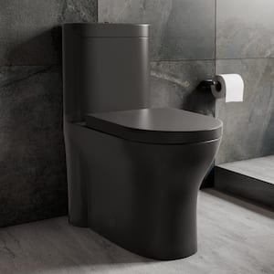 Monaco 1-piece 1.1/1.6 GPF Dual Flush Elongated Toilet in Matte Black Seat Included