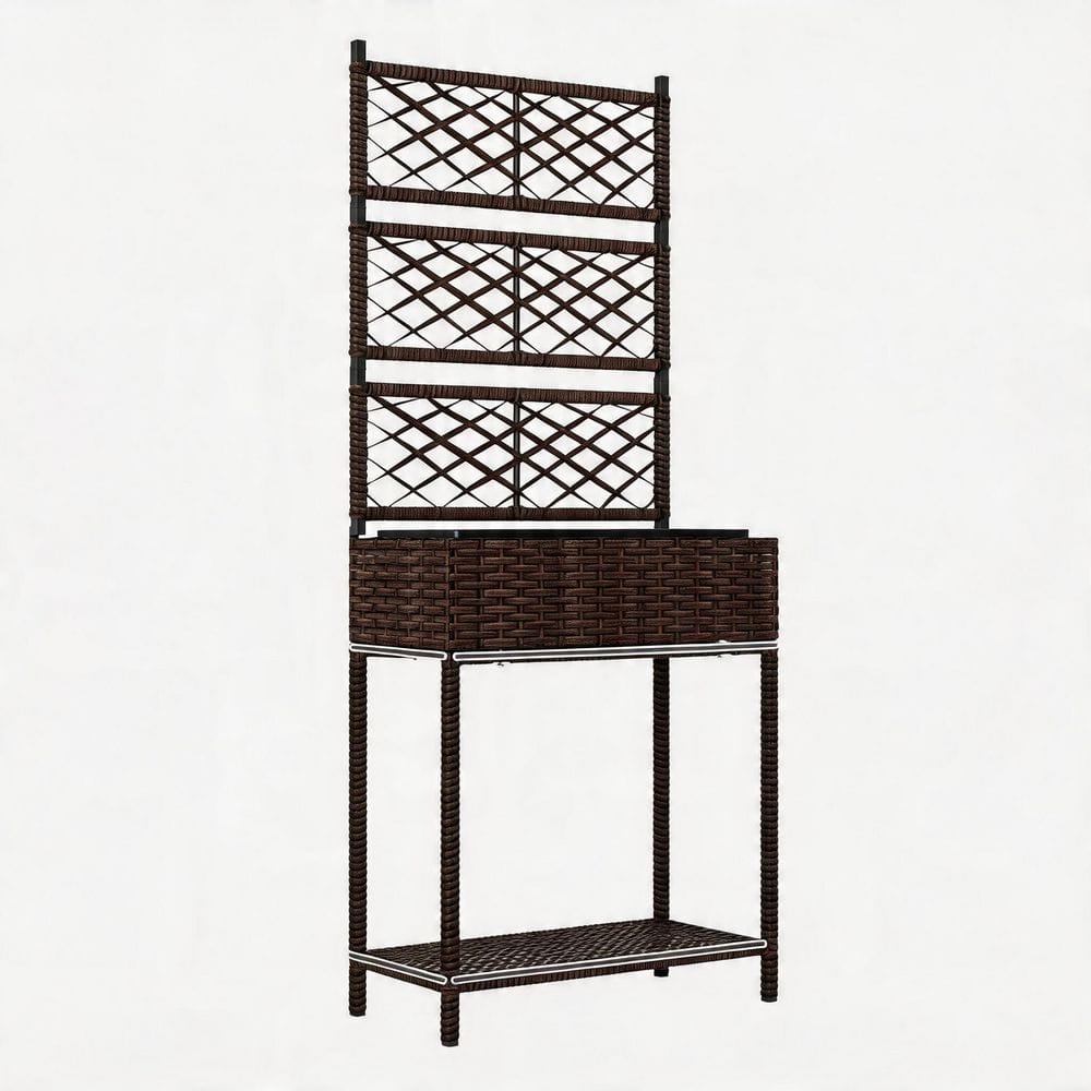 Brown Rattan Planter Box with Trellis and Storage Shelf (21.7 in. L x 10.2 in. W x 52.4 in. H) price history on PriceWatchPro