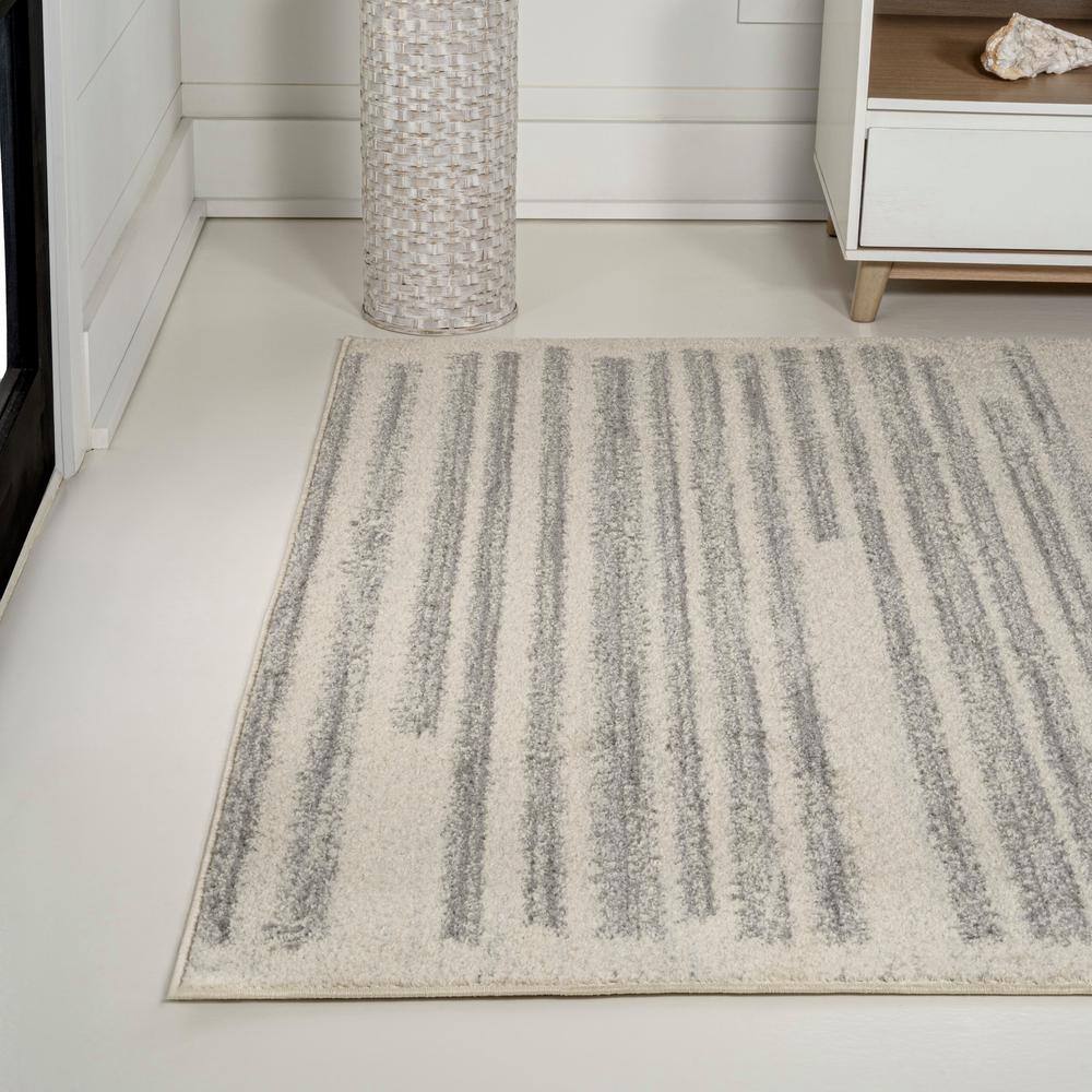 Khalil Gray and Cream Synthetic Striped Rectangular Rug