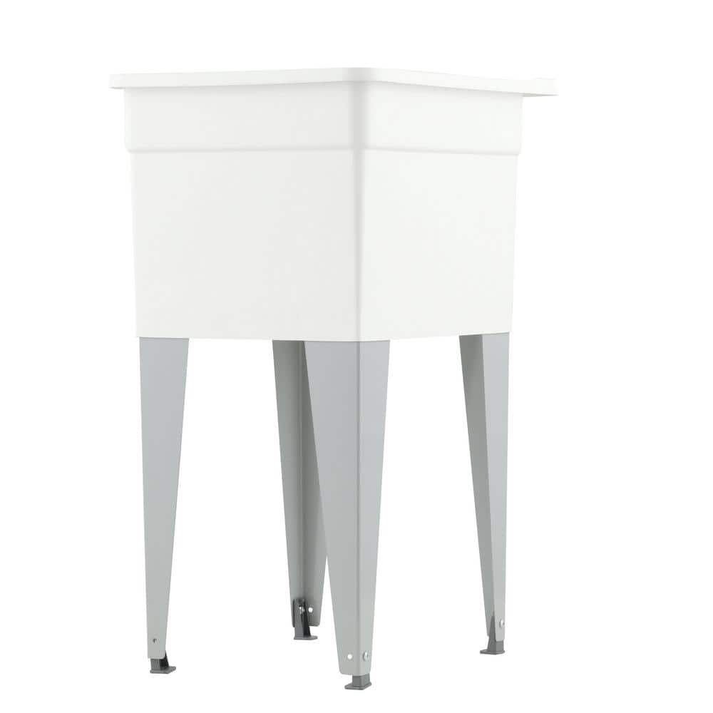 White Polypropylene Freestanding Laundry Sink with Steel Legs