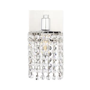 Timeless Home Paige 4.8 in. W x 8.4 in. H 1-Light Chrome and Clear Crystals Wall Sconce