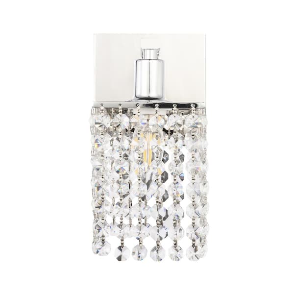 Unbranded Timeless Home Paige 4.8 in. W x 8.4 in. H 1-Light Chrome and Clear Crystals Wall Sconce
