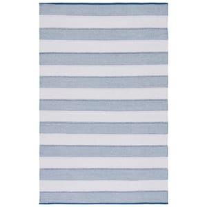 Striped Kilim Grey Blue Doormat 3 ft. x 5 ft. Striped Area Rug