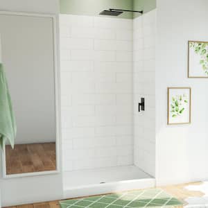 DreamStone 32 in. L x 48 in. W x 84 in. H Alcove Shower Kit with Shower Wall and Shower Pan in Modern White
