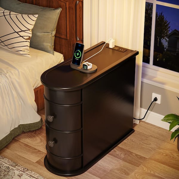 Kerlin 23.62 in. Black Rectangle Wood End Table with Charging Station