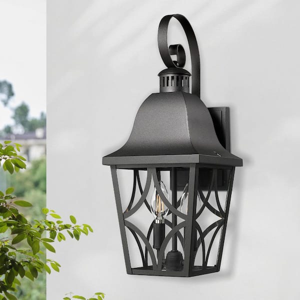 Modern 18.1 in. 1-Light Matte Black Outdoor Wall Lantern Sconce with Clear Glass Shade for Garage Front Porch Wall Light