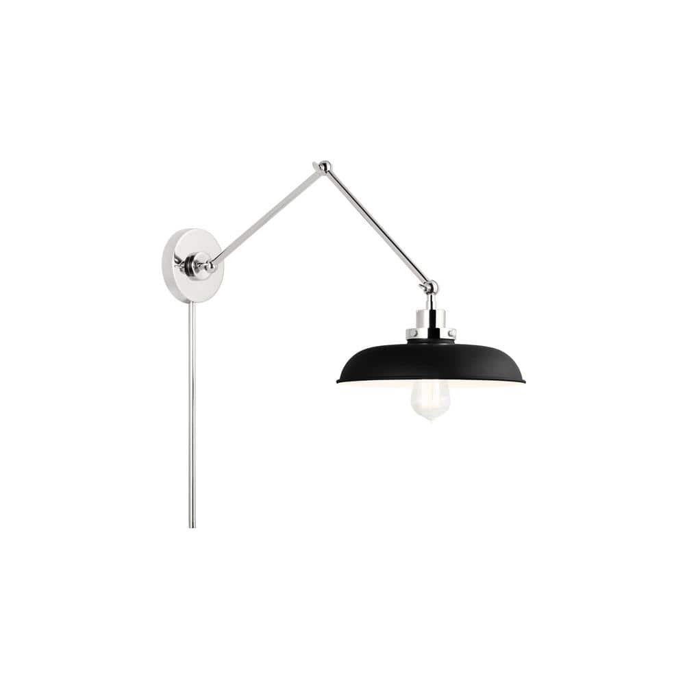 Midnight Black and Polished Nickel Dome Sconce