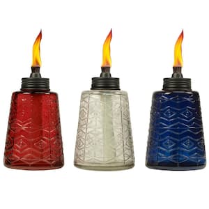 6 in. Molded Glass Table Torch Red, White and Blue Assorted Colors (3-Pack)