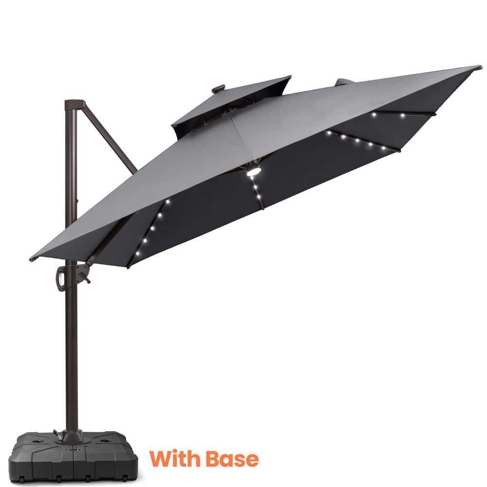 11 ft. x 9 ft. Tiltable Patio Umbrella with Solar LED Lights Outdoor Cantilever Umbrella and 260 lbs. HDPE Stand in Gray price history on PriceWatchPro