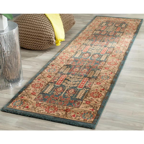 Mahal Navy/Natural 2 ft. x 18 ft. Border Runner Rug