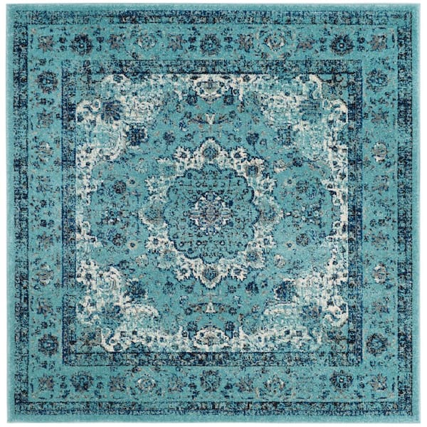 SAFAVIEH Evoke 5 ft. x 5 ft. Light Blue Square Border Area Rug