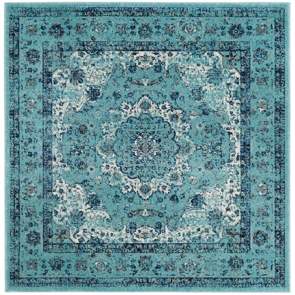 SAFAVIEH Evoke 9 ft. x 9 ft. Light Blue Square Border Area Rug
