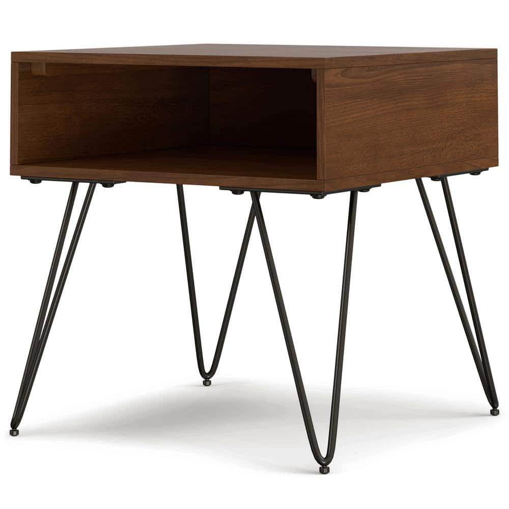 Hunter Walnut Veneer Industrial End Table with Metal Hairpin Legs