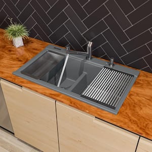Drop-in Granite Composite 34 in. 50/50-Double Bowl Kitchen Sink in Black