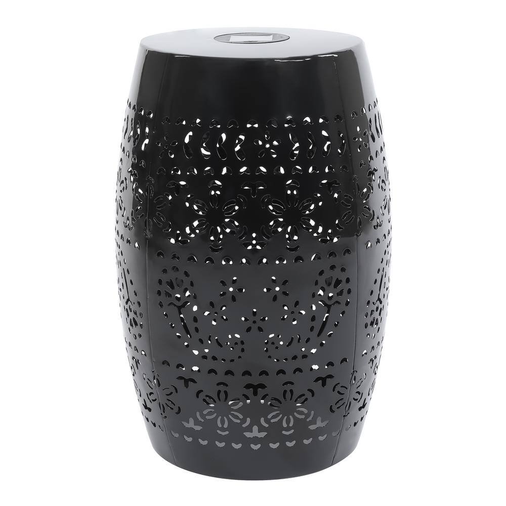 Black Metal Round Outdoor Indoor Solar Side Table End Table Coffee Table wi