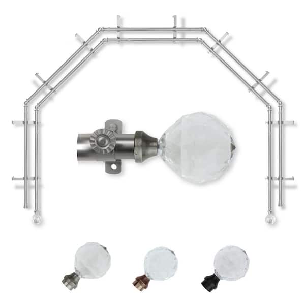 EMOH 13/16" Dia Adjustable 5-Sided Double Bay Window Curtain Rod 28 to 48" (each side) with Leticia Finials in Satin Nickel