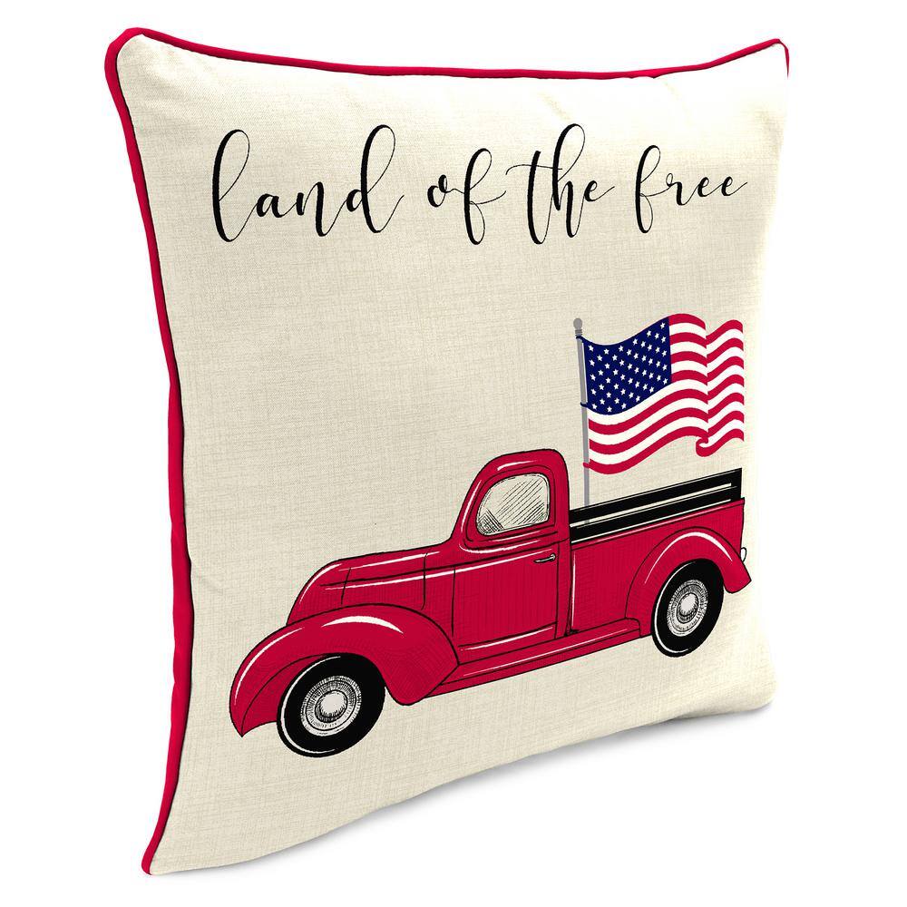 18" x 18" Beige and Red Patriotic Truck Reversible Outdoor Throw Pillow