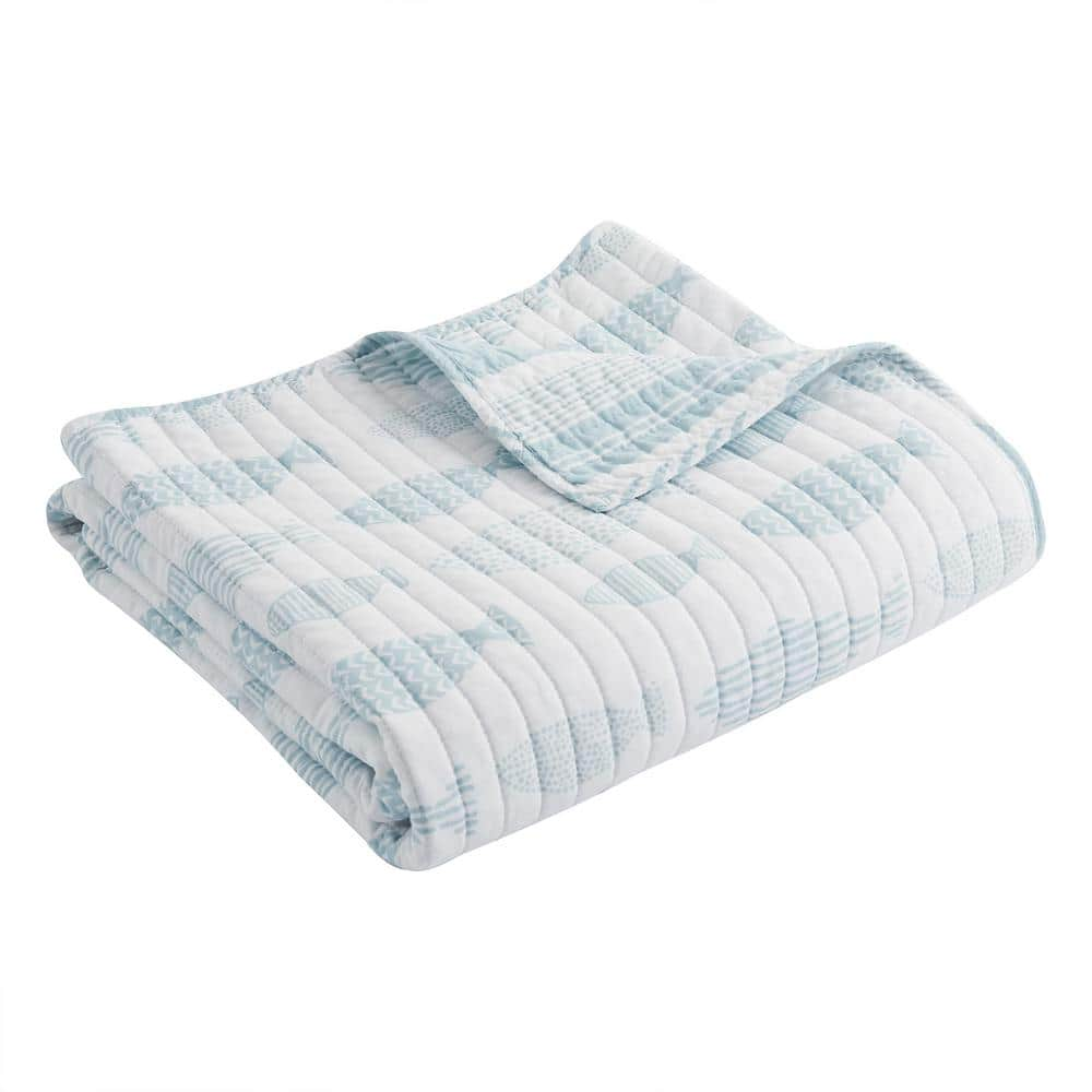 LEVTEX HOME Aqua Breeze Blue, White Coastal Stripe Quilted Cotton Throw ...