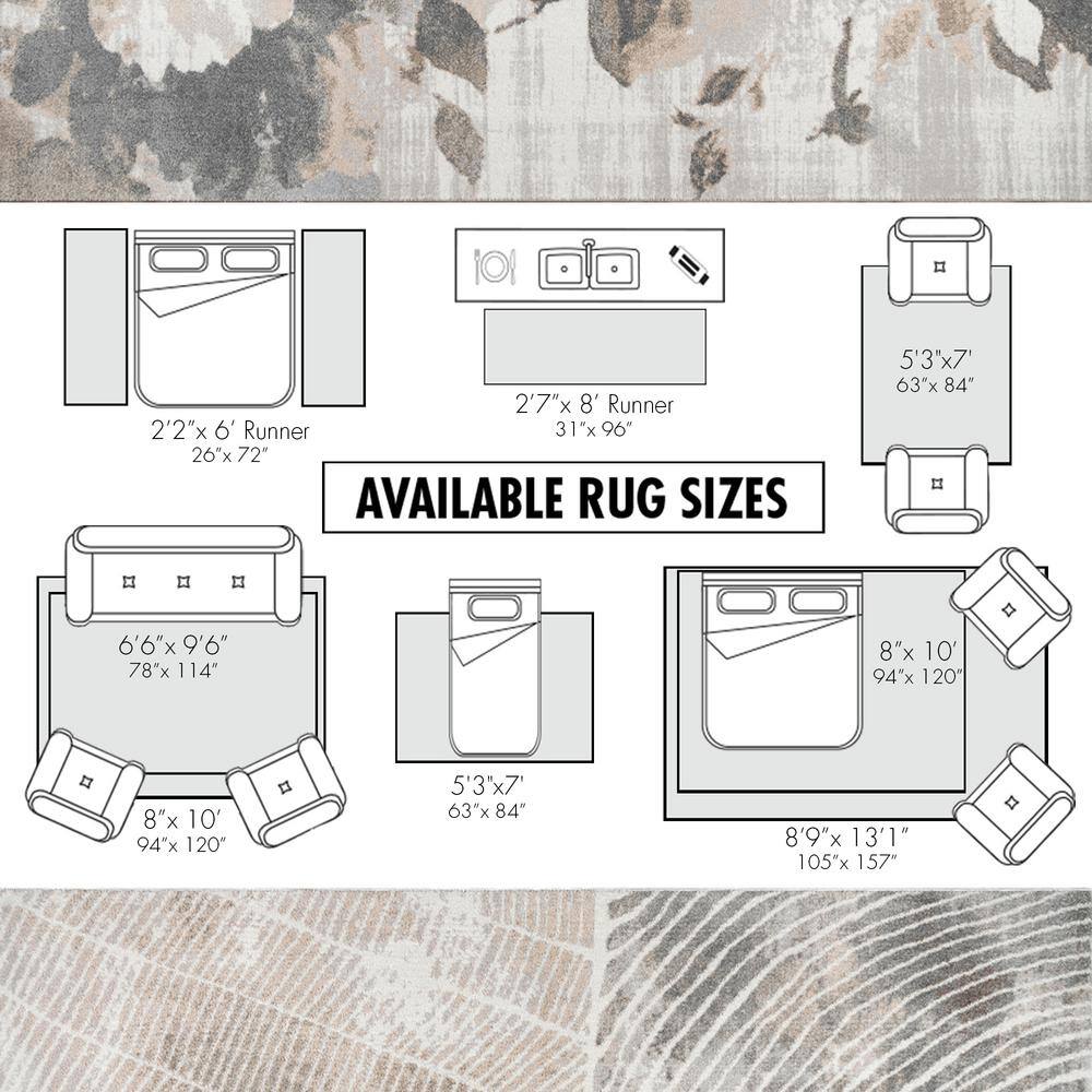 Ivory and Beige Rectangular Synthetic Area Rug, 9x13