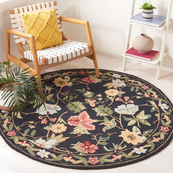 Chelsea Black 8 ft. x 8 ft. Gradient Border Floral Round Area Rug