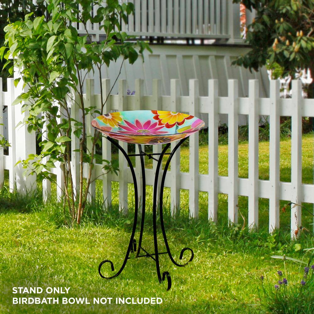 Black Foldable Iron Bird Bath Stand, 18 x 18 x 23 Inches