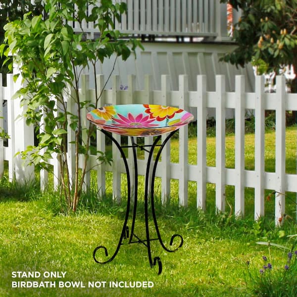 23 in. Tall Outdoor Metal Bird Bath Stand Decor Accessory, Black