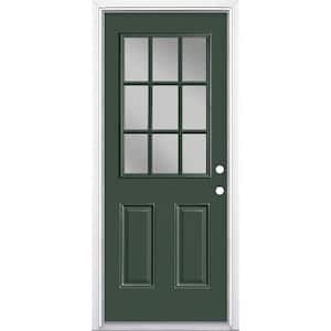 32 in. x 80 in. 9 Lite Left Hand Inswing Painted Steel Prehung Front Exterior Door with Brickmold