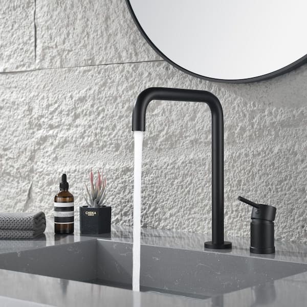 Single Handle 2-Hole Bathroom Faucet with Swivel Spout Brass Basin Taps in Matte Black