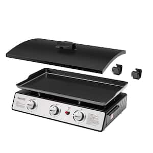 3-Burner Gas Portable Liquid Propane Gas Grill Griddle in Black with Top Cover