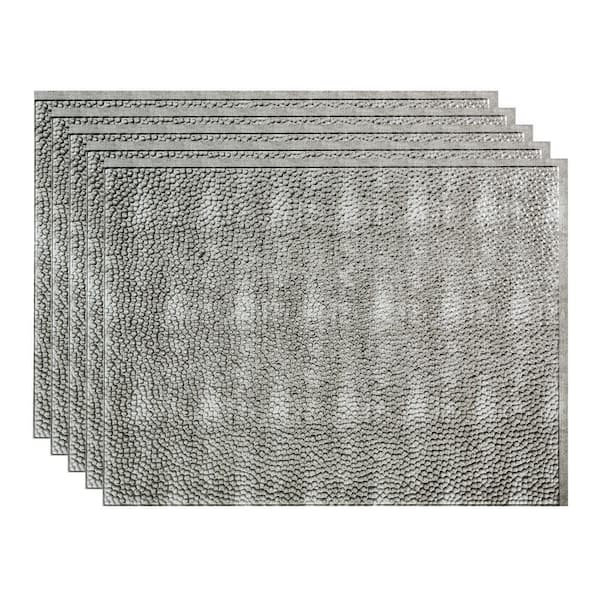 Fasade Hammered 18.25 in. x 24.25 in. Vinyl Backsplash Panel in Cross Hatch Silver (5-Pack)