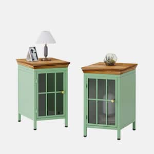 15.75 in. Green Rectangle MDF End Table with Storage Cabinet, Set of 2-Pieces