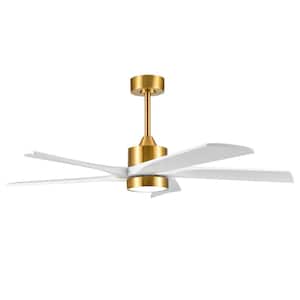 52 in. 5-Blade Indoor White Modern Standard Ceiling Fan with LED Light Solid Wood Blades