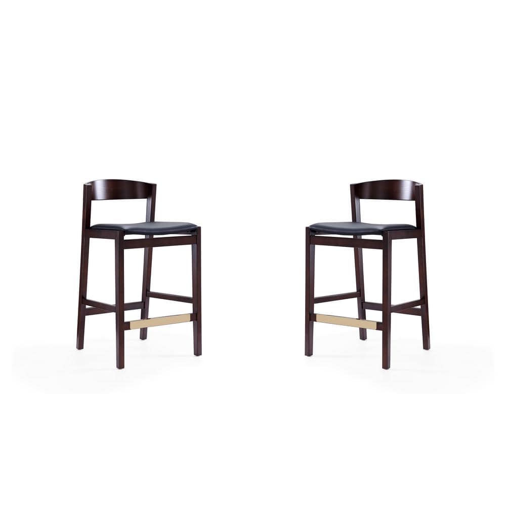 Manhattan Comfort Klismos 20" Black Leather Beech Wood Barstools - Set of 2