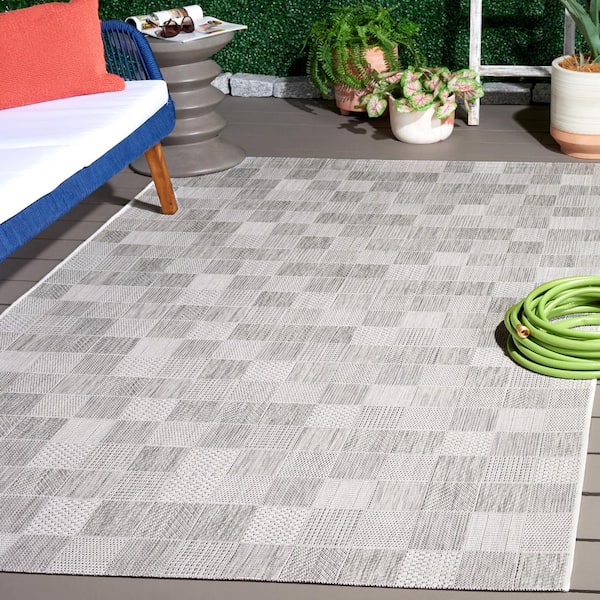 Courtyard Gray/Dark Gray 9 ft. x 12 ft. 2-Toned Geometric Indoor/Outdoor Area Rug