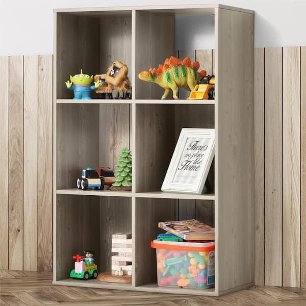 Home Basics 6 Open Cube Organizing Wood Storage Shelf, Grey