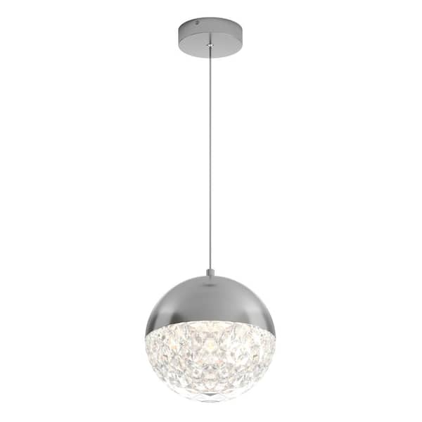 Carat Ball 15-Watt 1 Light Chrome Modern 5 CCT Integrated LED Mini Pendant Light Fixture for Kitchen Island