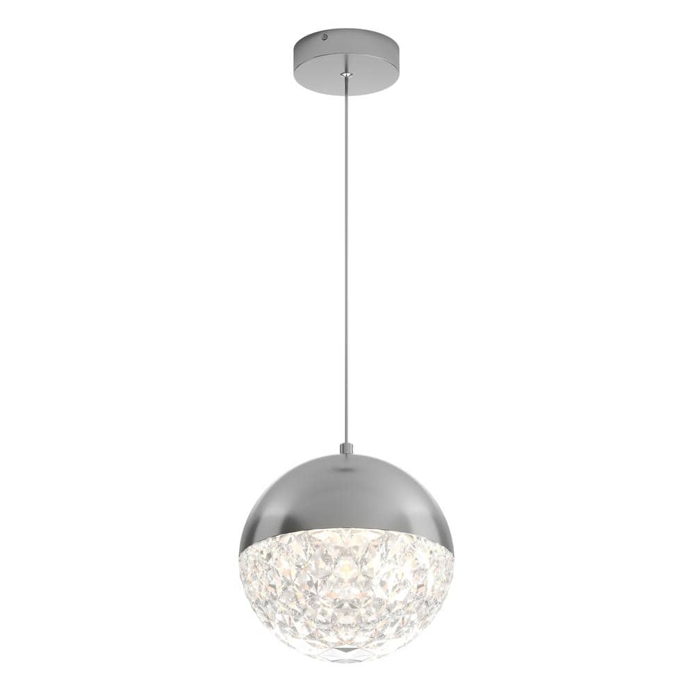 Carat Ball 15-Watt 1 Light Chrome Modern 3 CCT Integrated LED Mini Pendant Light Fixture for Kitchen Island