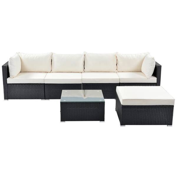 Mondawe Black 6 Piece Pe Rattan Wicker Outdoor Indoor Leisure Furniture Set Corner Sofa With Beige Removable Cushions Wf 203aaa The Home Depot Mondawe Black 6 Piece Pe Rattan Wicker, Wicker Indoor Furniture
