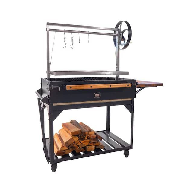 Heritage 4 ft. x 2 ft. Open-Fire Stainless Steel Santa Maria Argentine BBQ Grill with Adjustable Grill Grates in Black