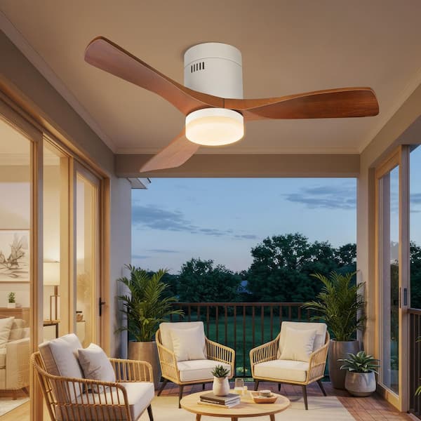 48 in. Integrated LED Indoor/Covered Outdoor White Flush Mount Ceiling Fan with Remote