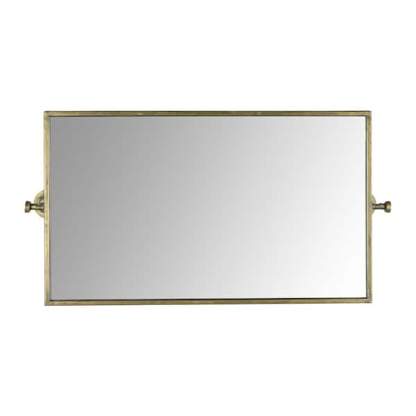 Storied Home 14 in. W x 27.75 in. H Rectangle Iron Framed Gold Antique Wash Finish Decorative Mirror