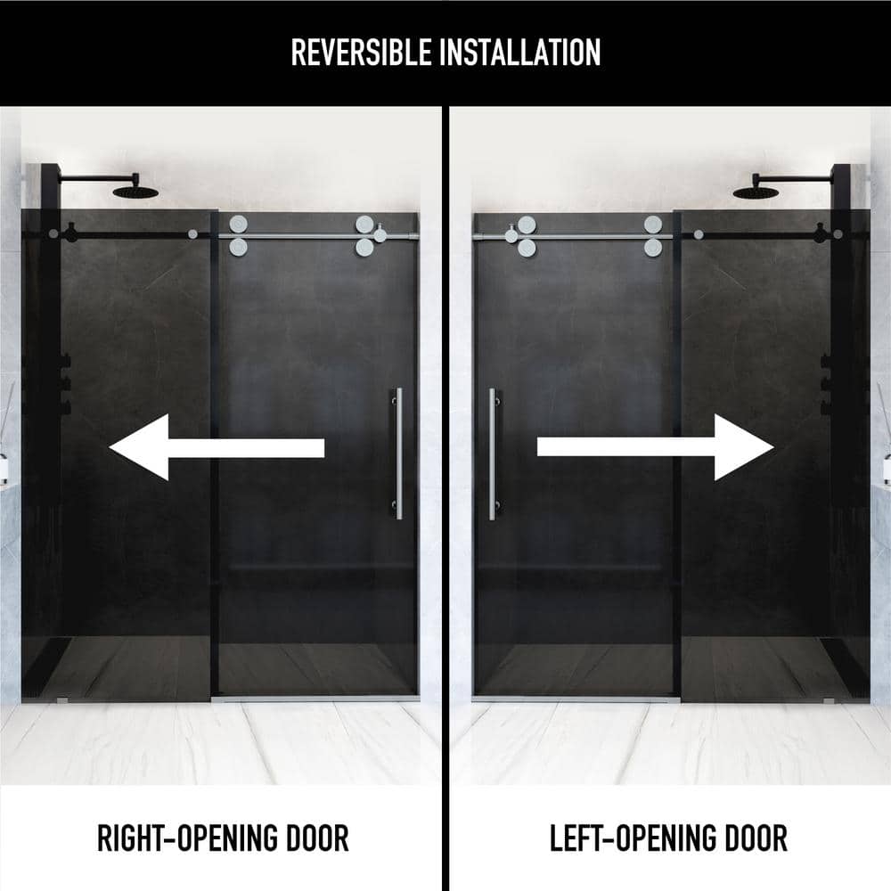 Elan 56-60" Frameless Sliding Shower Door with Black Tinted Glass