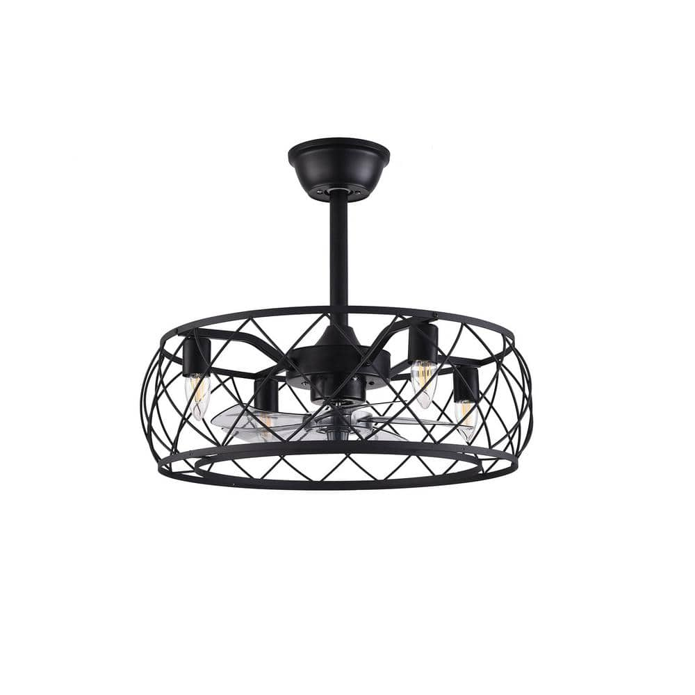 OUKANING 20 in. Retro Simple Style Black Indoor Metal Caged Ceiling Fan ...