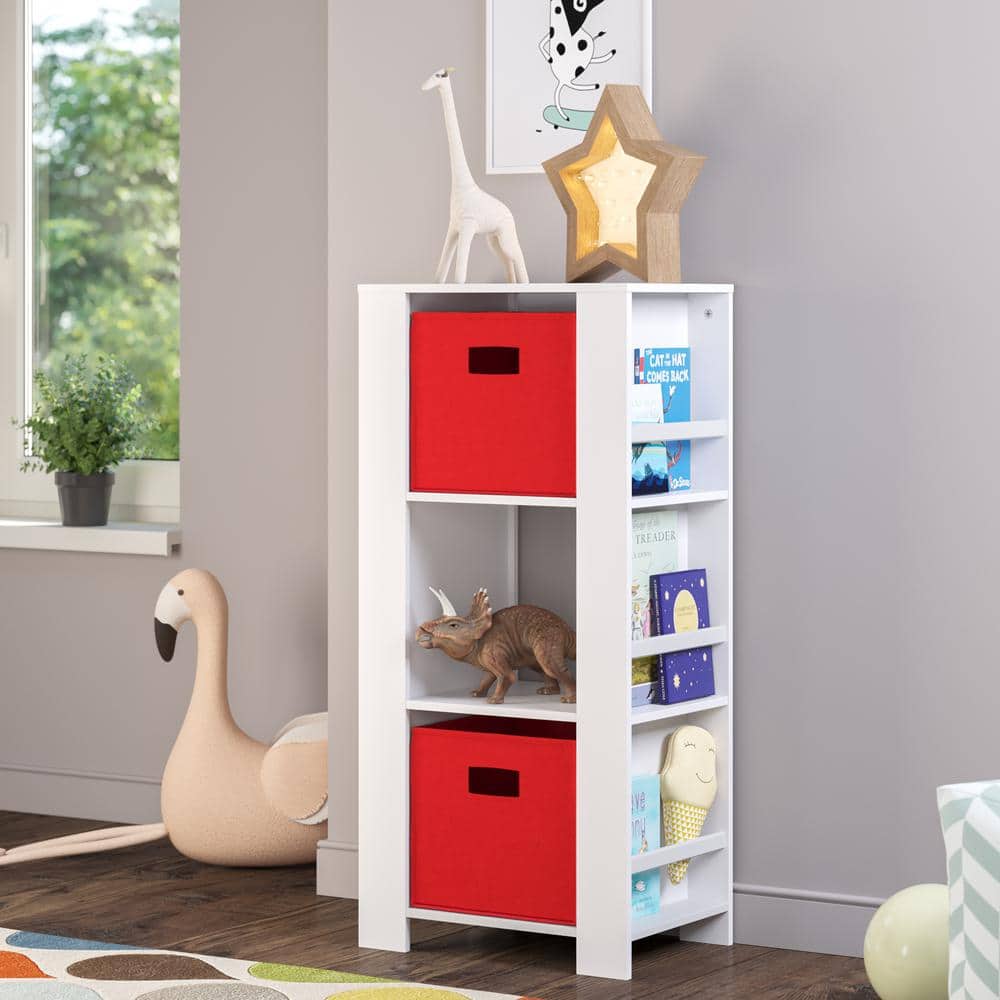 White Kids Bookshelf and Toy Organizer with Cubbies