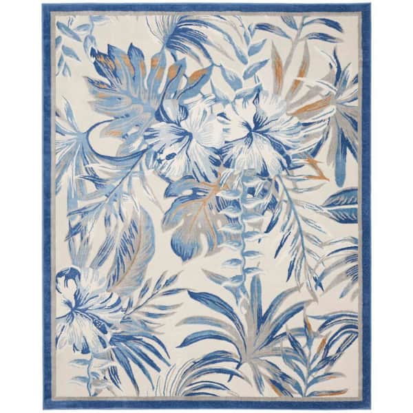Seaside Ivory Blue 8 ft. x 10 ft. Bordered Contemporary Area Rug