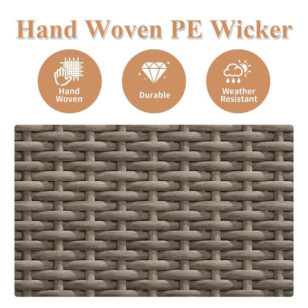 3-Seat Wicker Outdoor Couch Patio Steel Frame Sofa with Beige Cushions