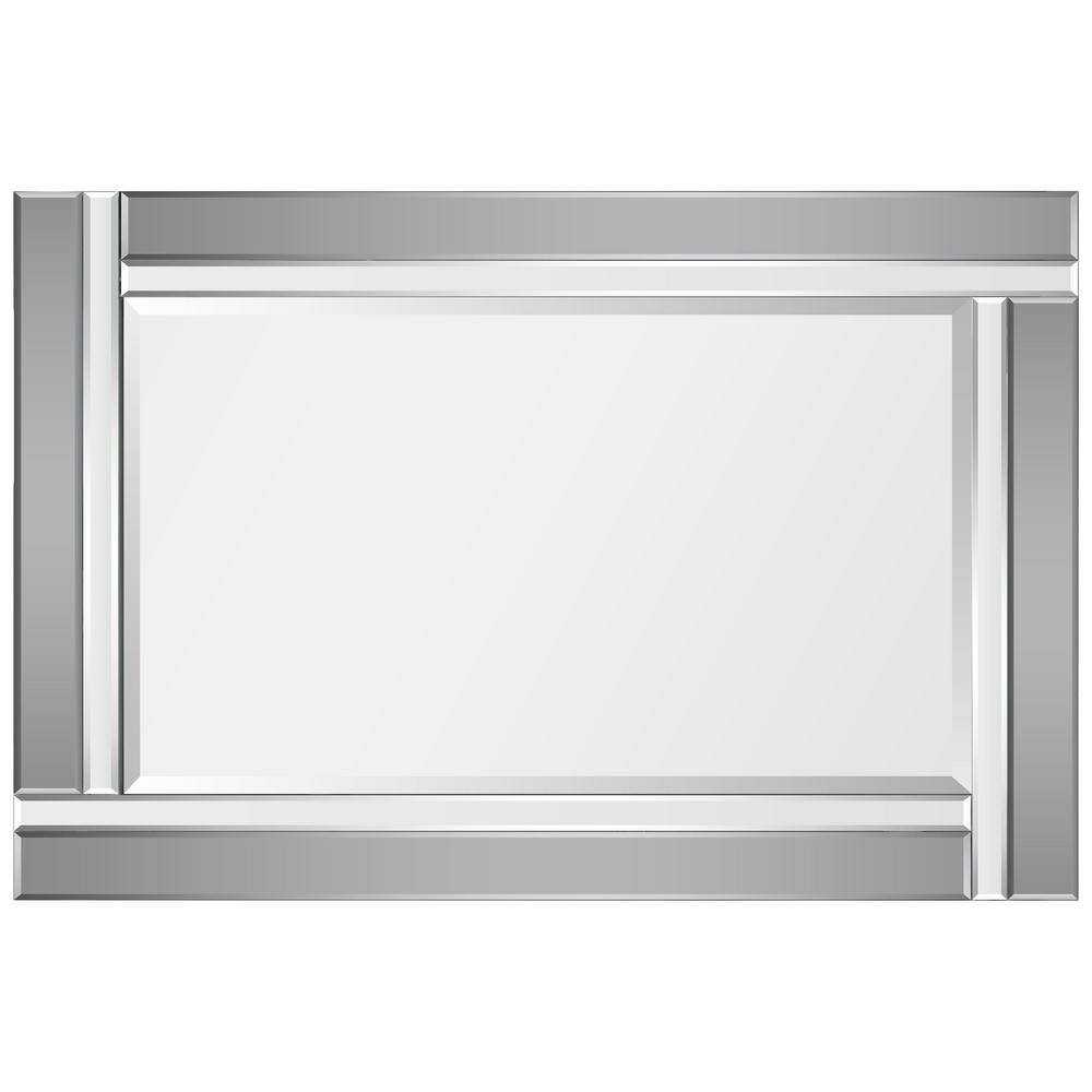 Rectangular Beveled Silver and Gray Wood Framed Wall Mirror