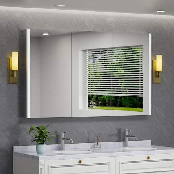 HBEZON Eos 60 in. W x 36 in. H Rectangular Aluminum Surface/Recessed Medicine Cabinet with Mirror and Light, Fog Free