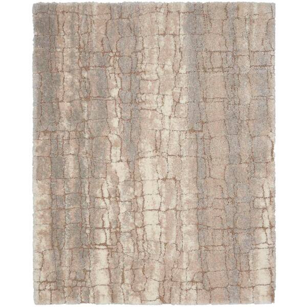 Luxurious Shag Ivory Beige 9 ft. x 12 ft. Abstract Contemporary Area Rug