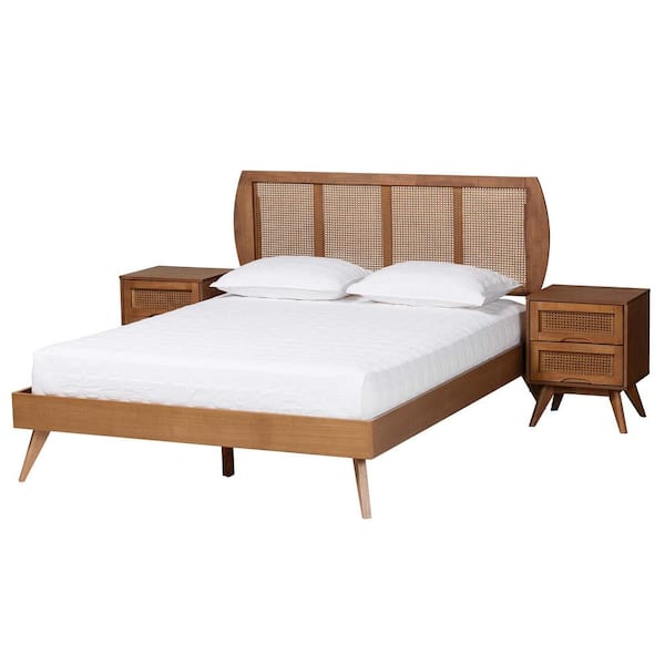 Baxton Studio Asami 3-Piece Walnut Brown Wood Full Bedroom Set